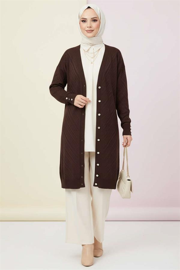 Knitted Cardigan with Cufflinks Detail, Brown