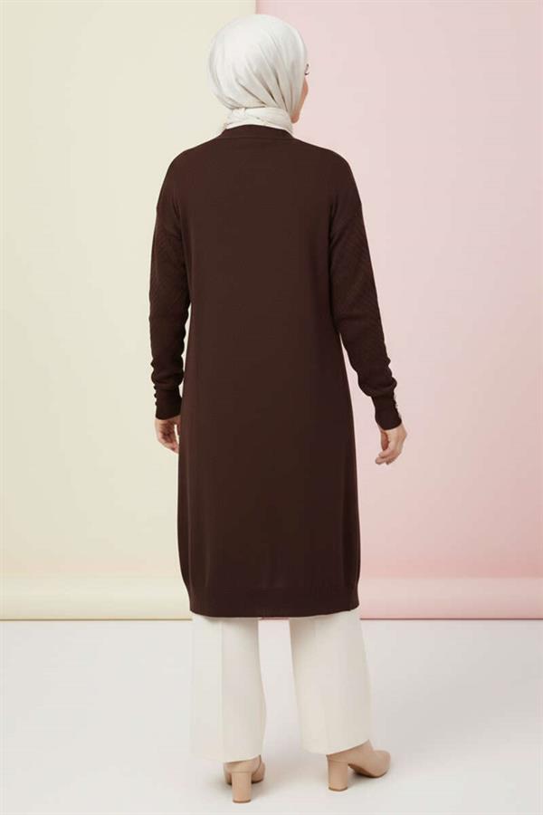 Knitted Cardigan with Cufflinks Detail, Brown