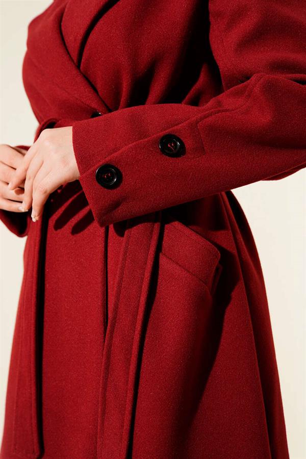 Cufflinked Belted Cashmere Coat Burgundy