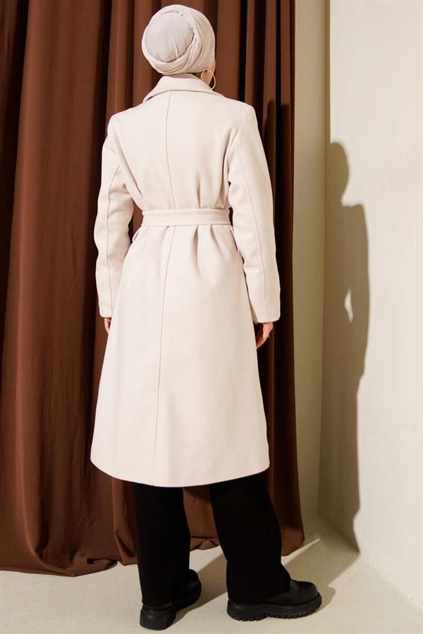 Ivory Cashmere Coat with Cufflinks and Belt