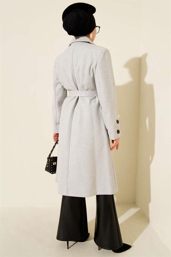 Cufflinked Belted Cashmere Coat Melange Gray