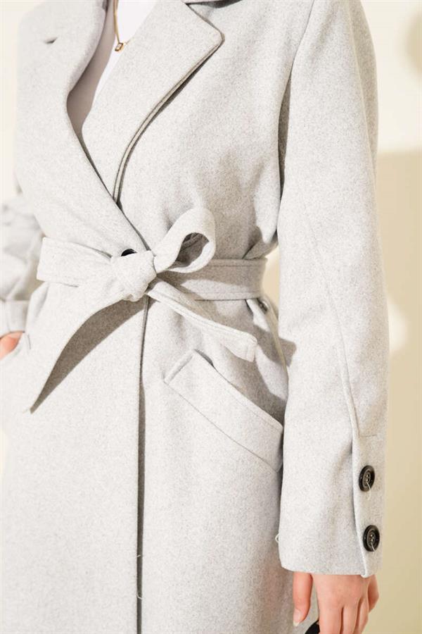 Cufflinked Belted Cashmere Coat Melange Gray
