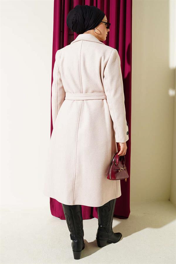 Cufflinked Belted Cashmere Coat Powder