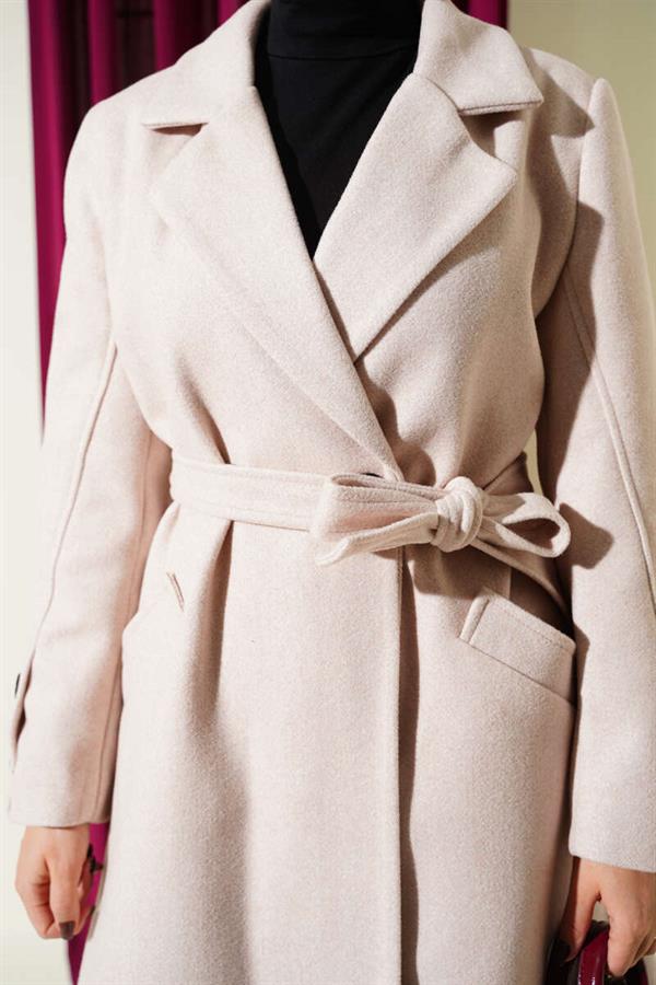 Cufflinked Belted Cashmere Coat Powder