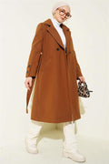 Cufflinked Belted Cashmere Coat in Tan