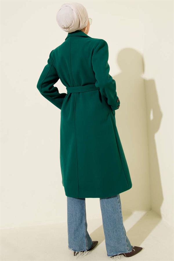 Belted Cufflinked Cashmere Coat Emerald