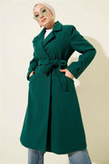 Belted Cufflinked Cashmere Coat Emerald
