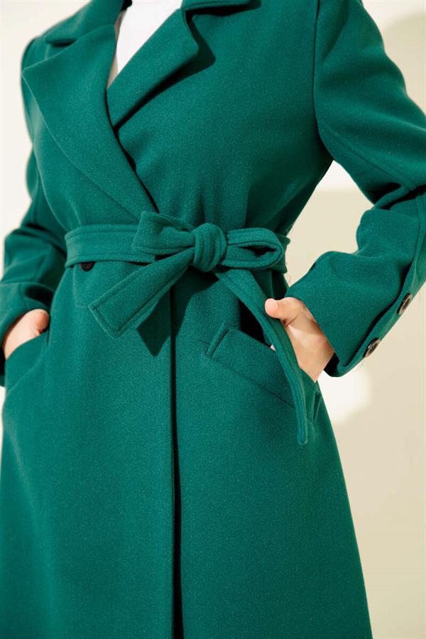 Belted Cufflinked Cashmere Coat Emerald
