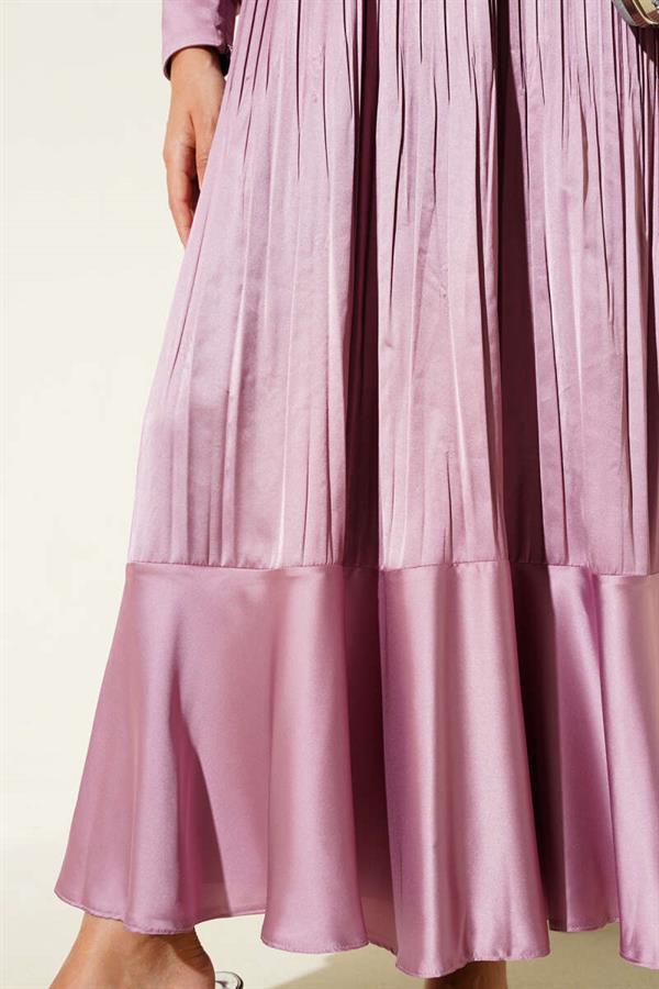 Pleated Evening Dress with Zippered Sleeves, Powder