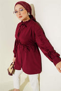 Ruffle Sleeve Rope Belted Shirt Burgundy
