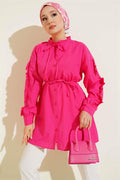 Ruffle Sleeve Rope Belted Shirt Fuchsia
