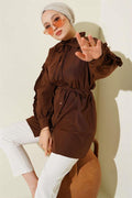Ruffle Sleeve Rope Belted Shirt Brown