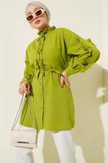 Ruffle Sleeve Rope Belted Shirt Green