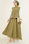 Sleeve Trimmed Side Lace-up Skirt 2 Piece Set in Light Green