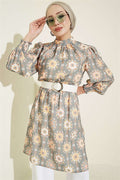 Sleeve-trimmed Patterned Tunic in Light Green