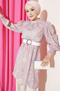 Sleeve-trimmed Patterned Tunic in Powder Pink