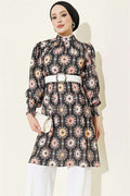Sleeve-trimmed Patterned Tunic, Black