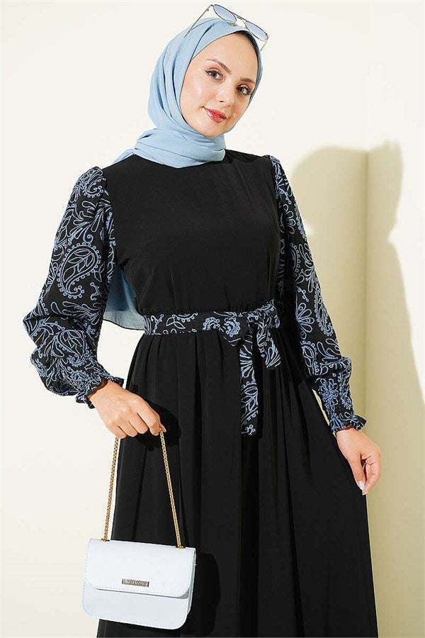 Sleeve-Embroidered Dress Indigo