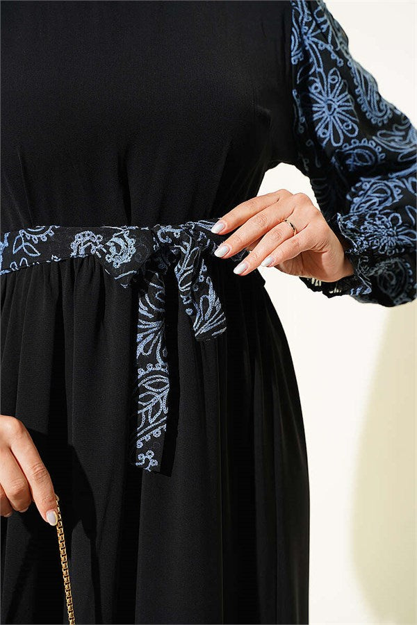 Sleeve-Embroidered Dress Indigo