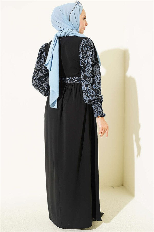 Sleeve-Embroidered Dress Indigo