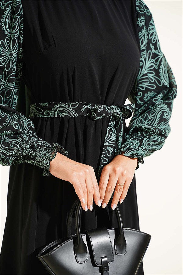 Sleeve-Embroidered Dress, Mint