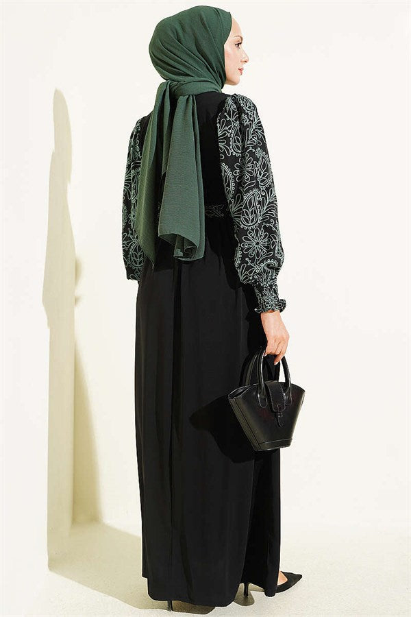 Sleeve-Embroidered Dress, Mint