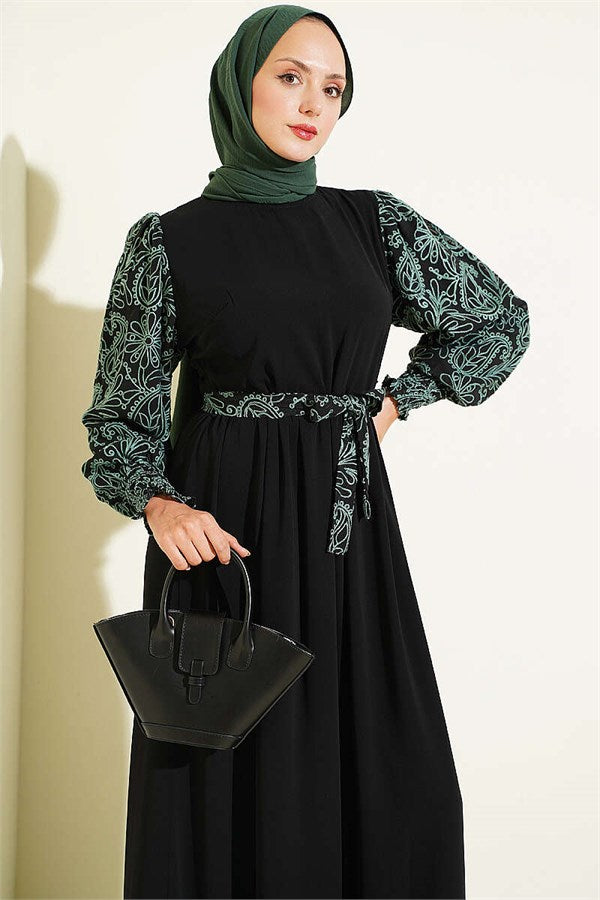 Sleeve-Embroidered Dress, Mint