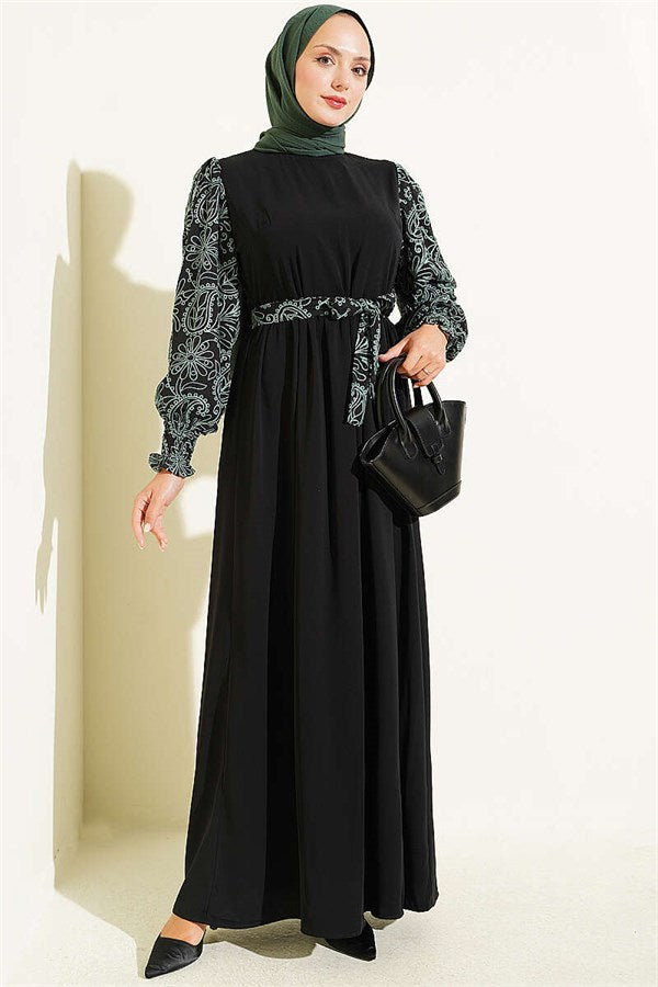 Sleeve-Embroidered Dress, Mint