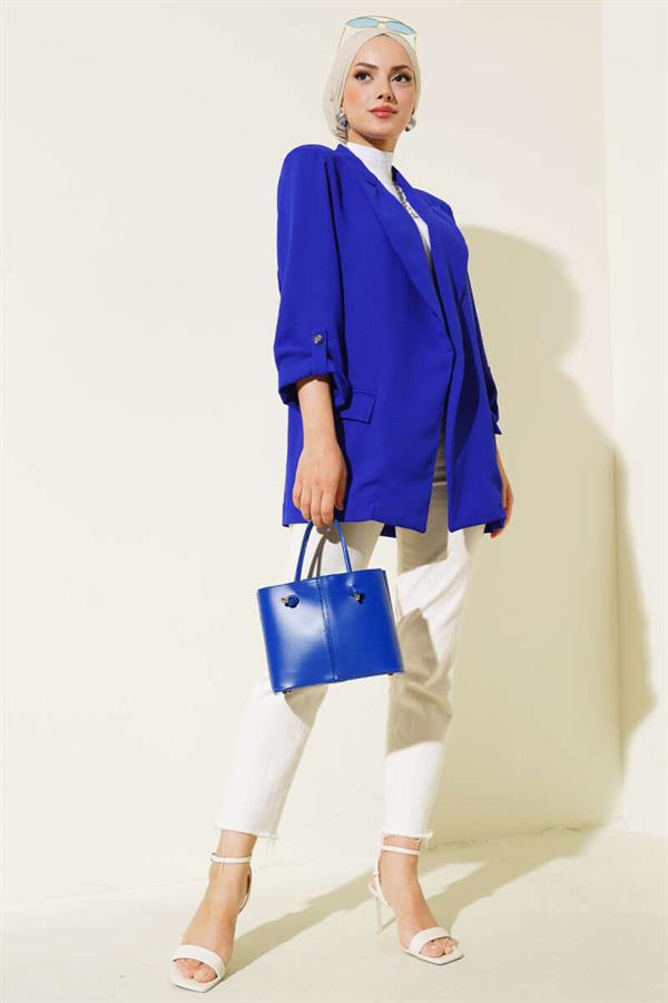 Folded Sleeve Pocket Detailed Jacket Saxe