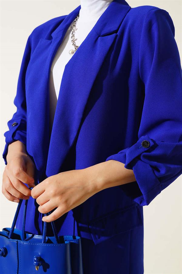 Folded Sleeve Pocket Detailed Jacket Saxe