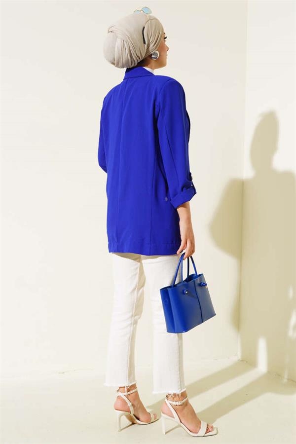 Folded Sleeve Pocket Detailed Jacket Saxe