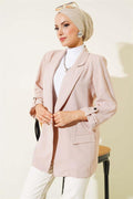 Jacket with Folded Sleeves and Pocket Details Stone
