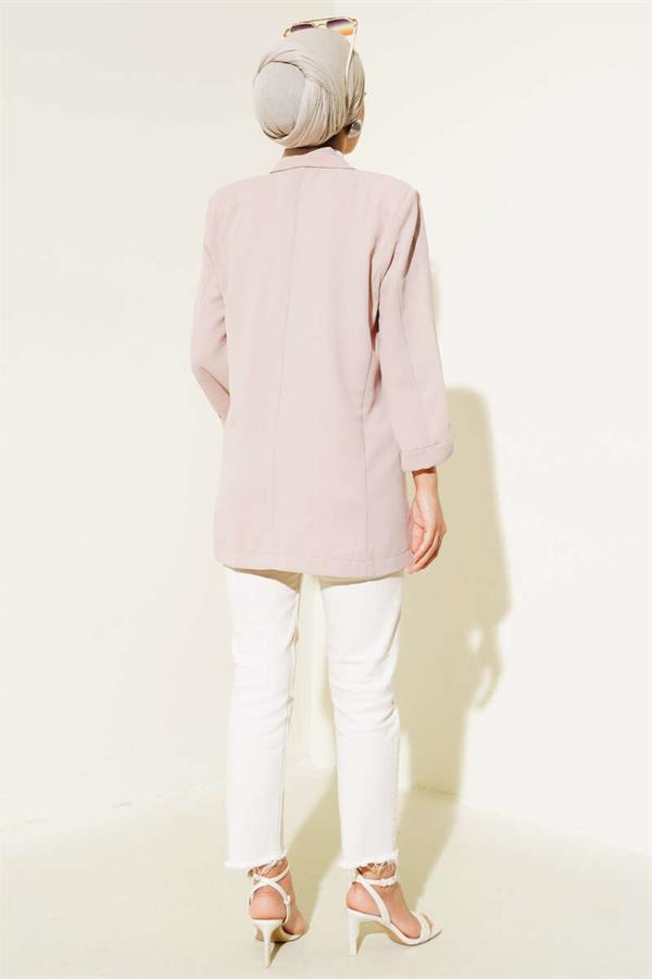 Jacket with Folded Sleeves and Pocket Details Stone