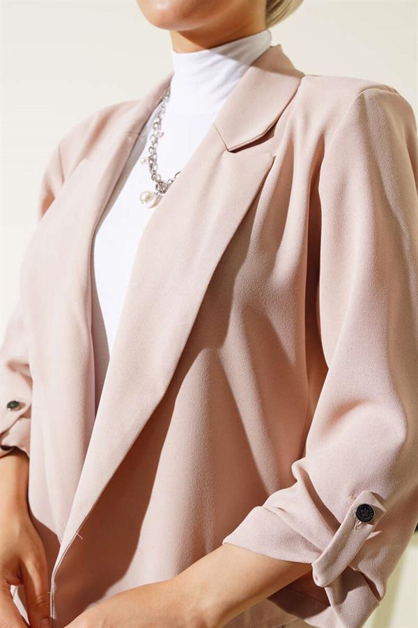 Jacket with Folded Sleeves and Pocket Details Stone