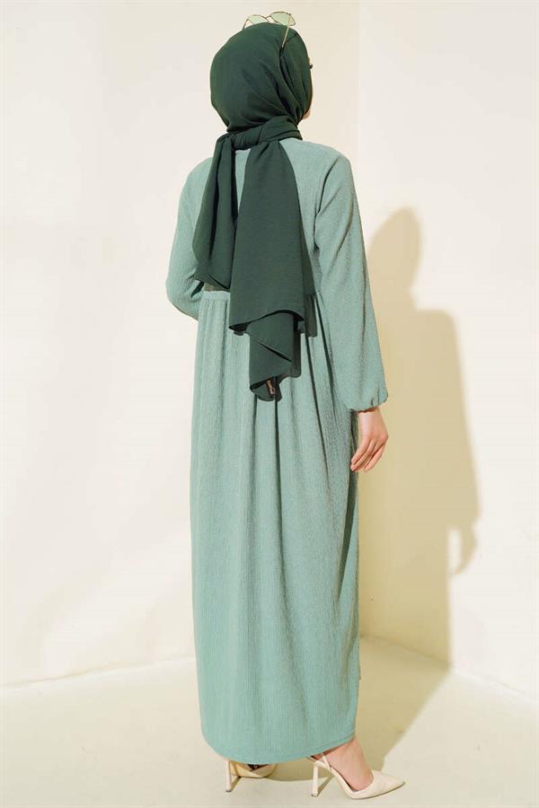 Elasticated Sleeve Crepe Dress, Almond Green