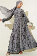 Elastic Sleeve Patterned Dress Black