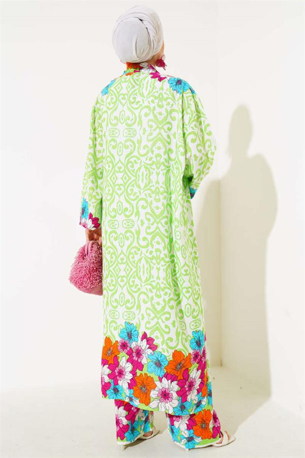 Casual Kimono Set with Elastic Arms Pistachio Green