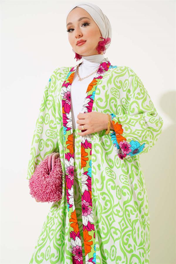 Casual Kimono Set with Elastic Arms Pistachio Green