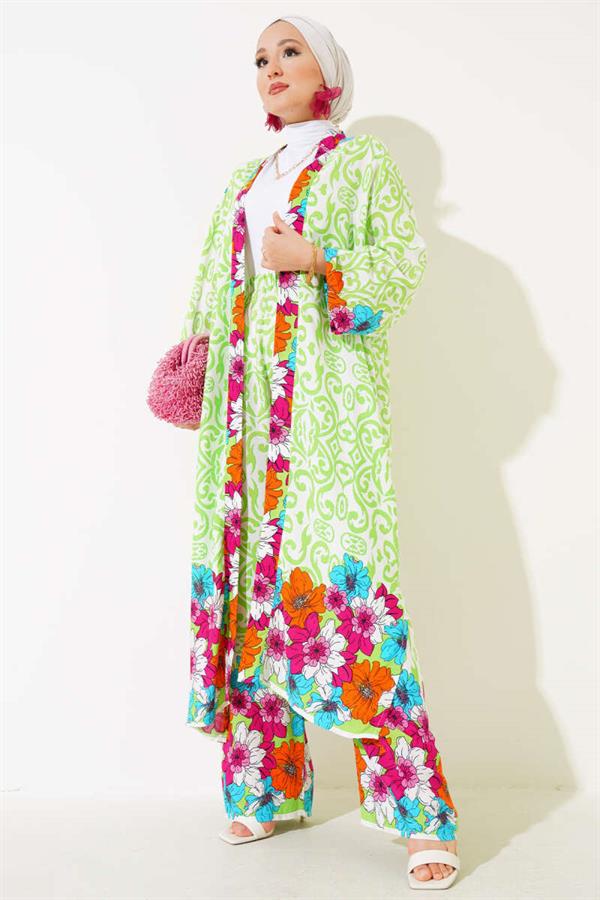 Casual Kimono Set with Elastic Arms Pistachio Green