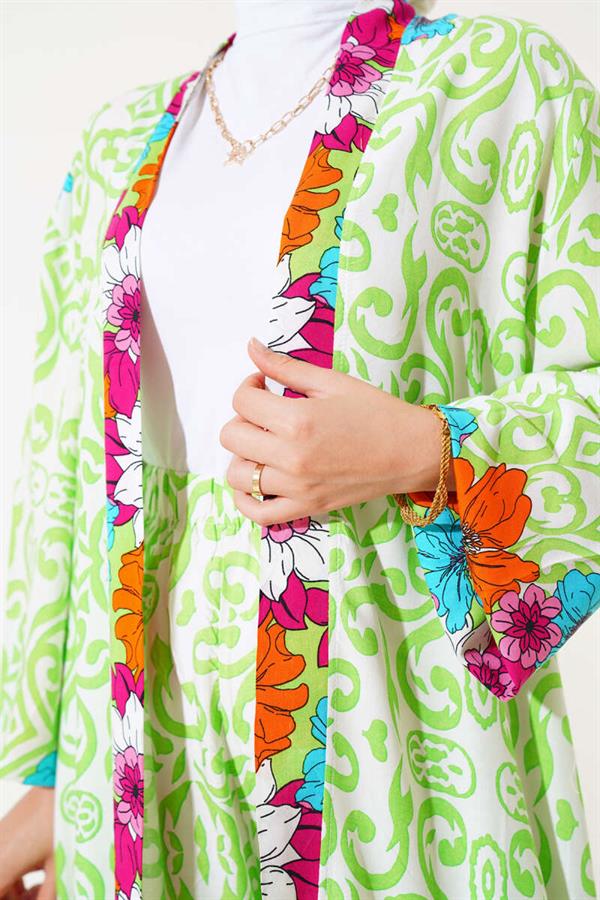 Casual Kimono Set with Elastic Arms Pistachio Green