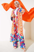 Casual Kimono Set with Elastic Arms Orange