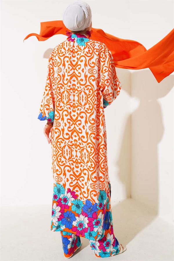 Casual Kimono Set with Elastic Arms Orange