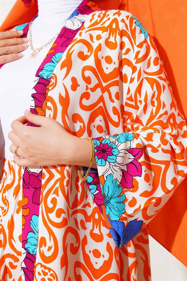 Casual Kimono Set with Elastic Arms Orange