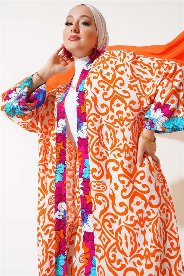 Casual Kimono Set with Elastic Arms Orange
