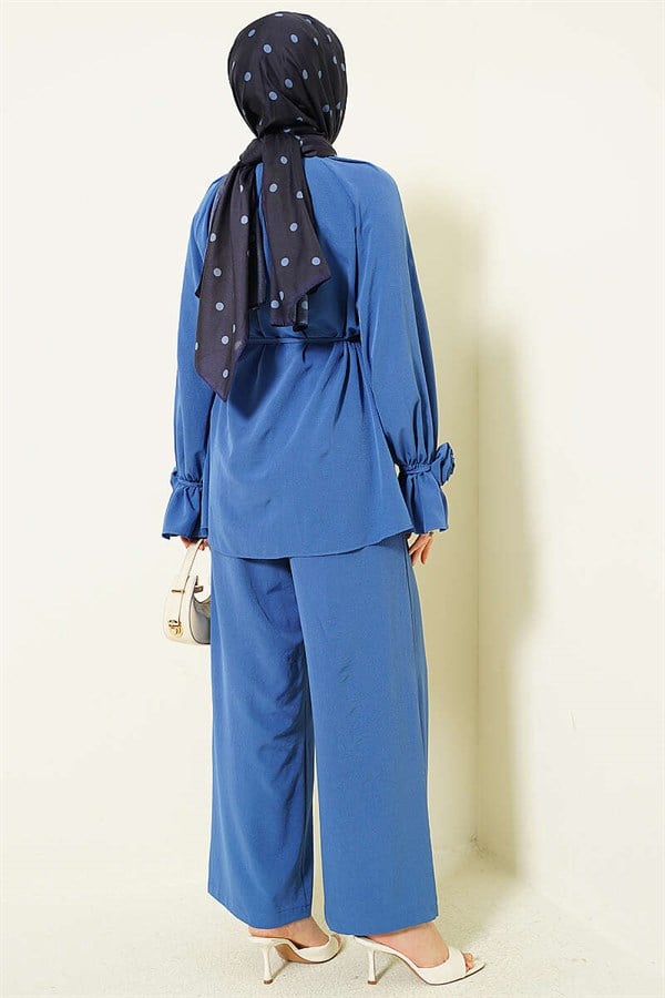 Indigo 2 Piece Set with Rose Detail on Cuff Sleeves