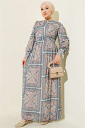 Green Patterned Chiffon Dress with Sleeve Cuffs
