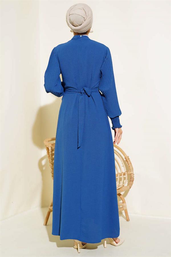 Pleated Sleeve Dress Dark Blue