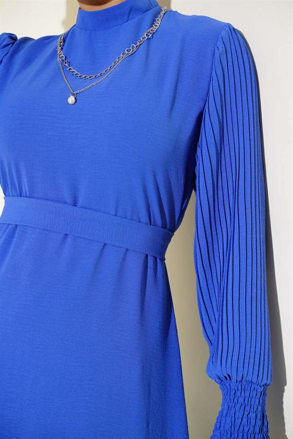 Sleeve Pleated Dress Saxe