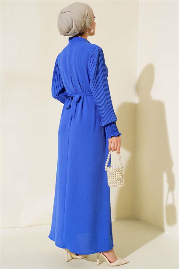 Sleeve Pleated Dress Saxe