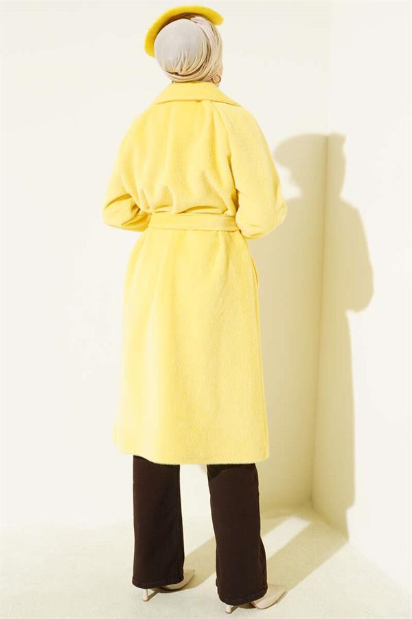 Ribbed Sleeve Belted Colt Feather Coat Yellow
